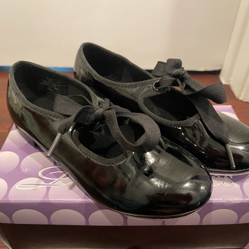 Black Patent Leather Kids Tap Shoes